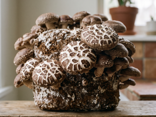 Shiitake ready to fruit mushroom block